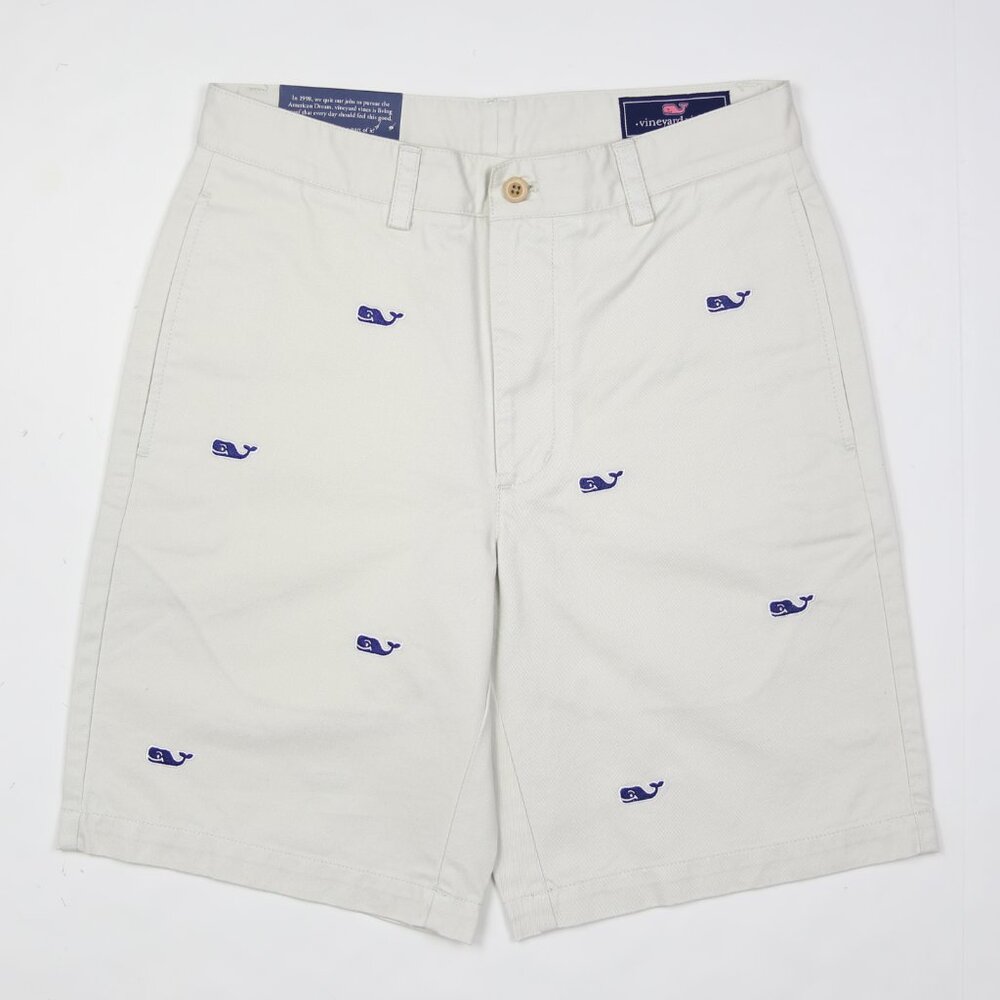 NWT Vineyard Vines Men "ALLOVER EMBROIDERED WHALES" Golf Shorts Beige MSRP$98.50